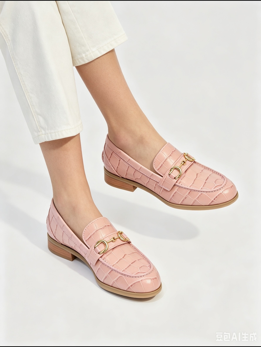 Stuart Weitzman Pink Croc-Embossed Loafers with Gold Bit Hardware